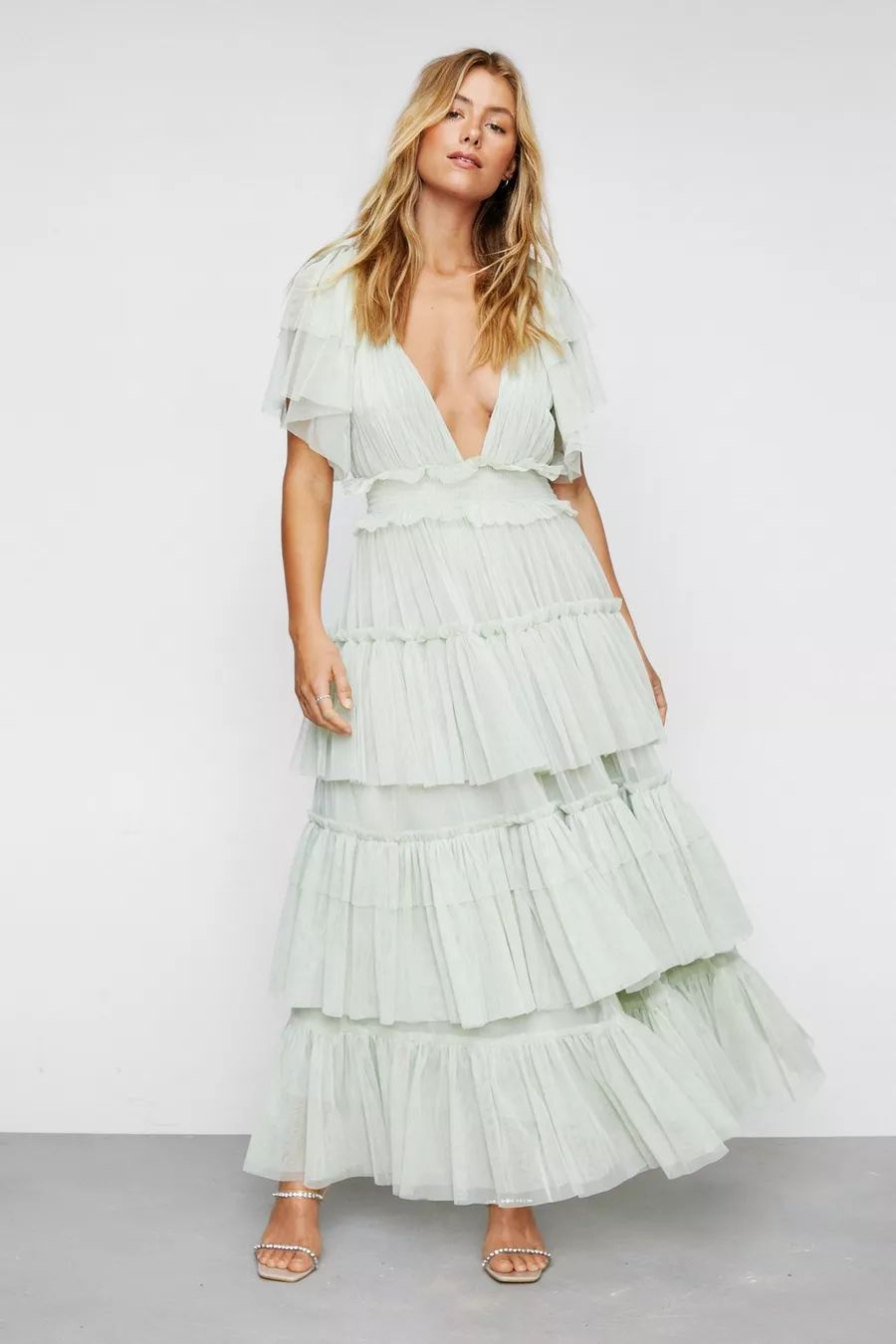 Tulle Tiered Plunge Maxi Dress | Nasty Gal (US)