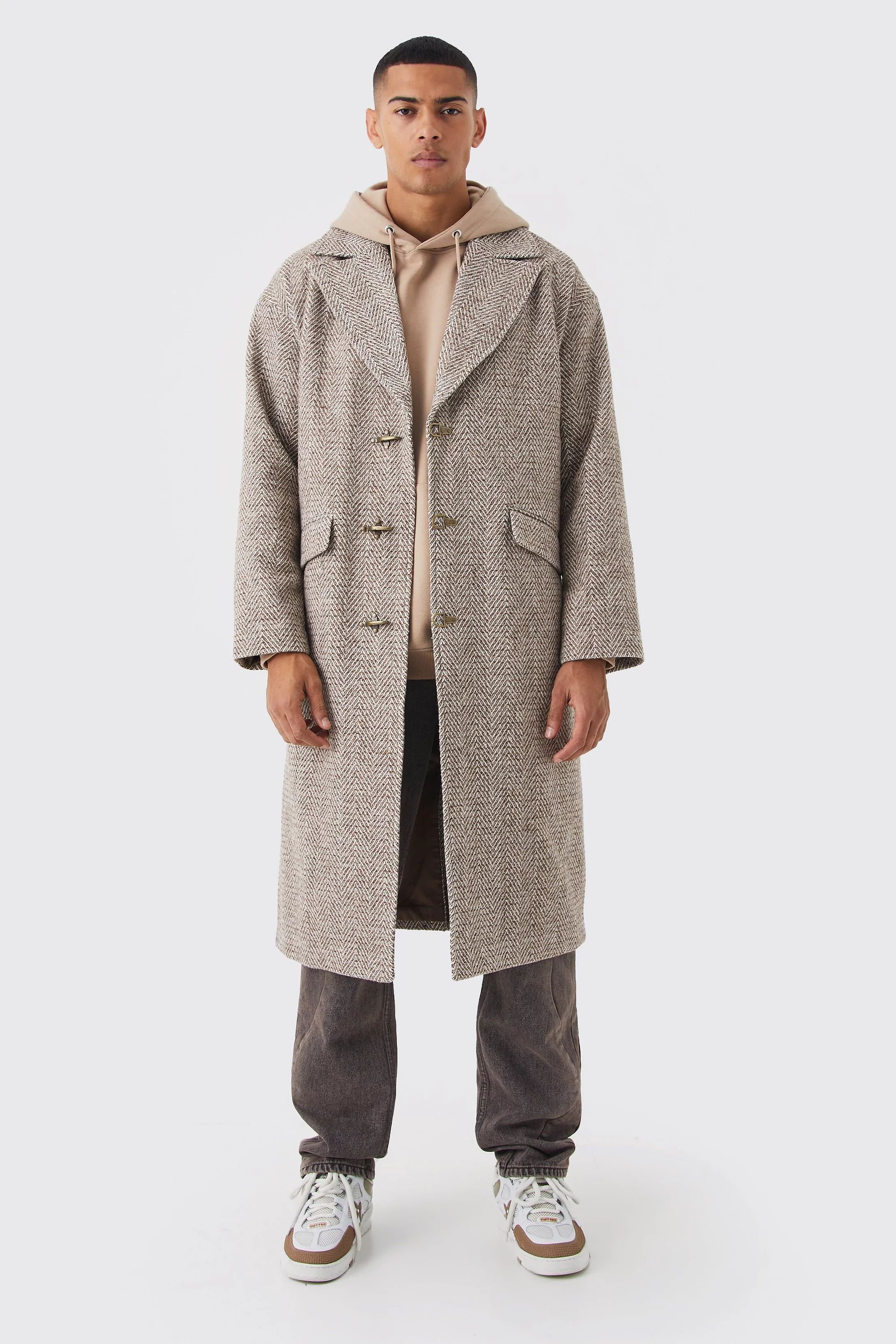 Wool Look Overcoat With Metal Clasp | boohooMAN (DE, IE & UK)
