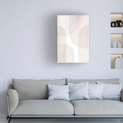 Abstract Beige Line Art - Wrapped Canvas Print | Wayfair North America