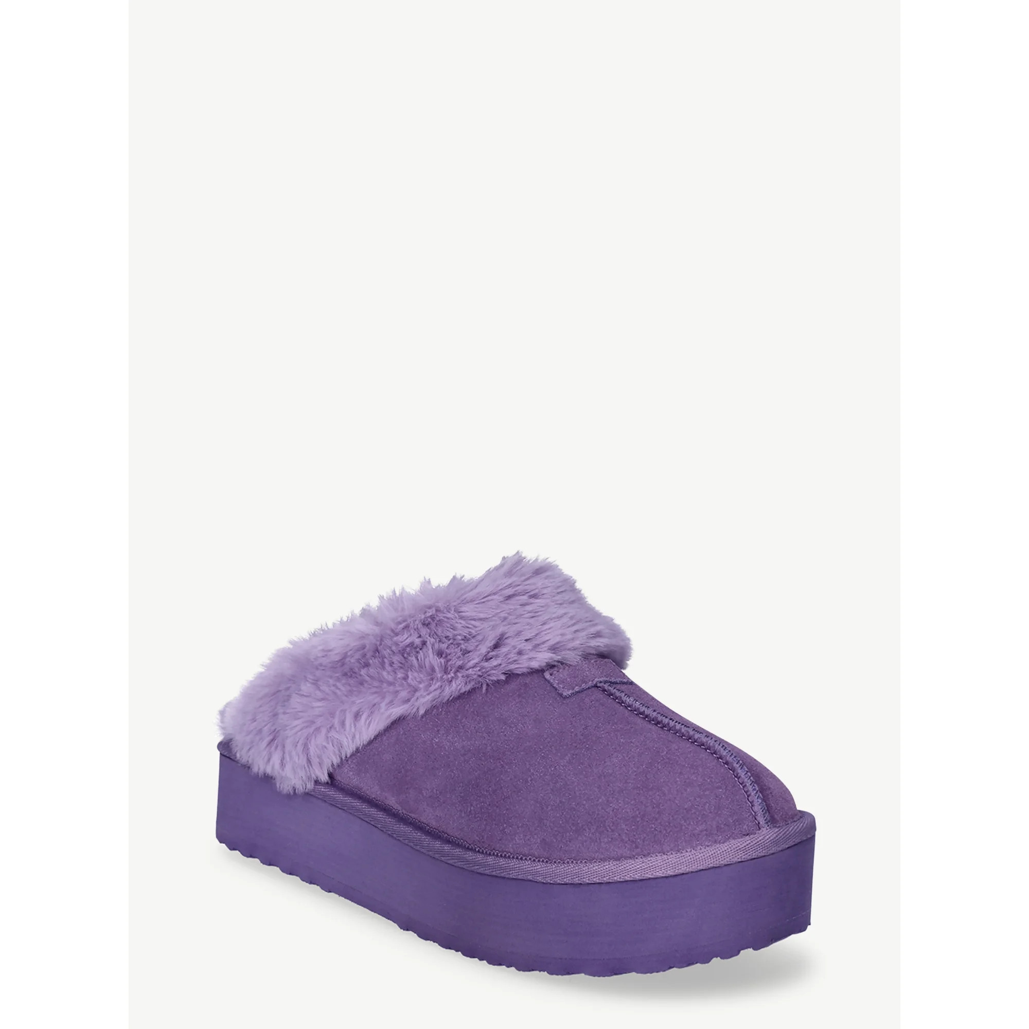 Joyspun Women's Genuine Suede Platform Slipper - Walmart.com | Walmart (US)