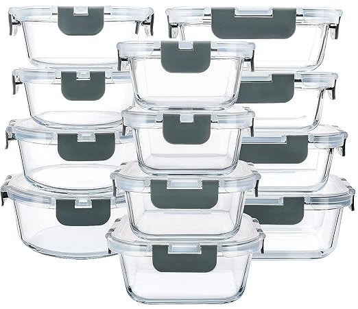 M MCIRCO 24-Piece Glass Food Storage Containers with Upgraded Snap Locking Lids,Glass Meal Prep C... | Amazon (US)