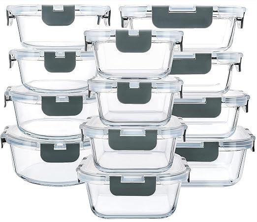 M MCIRCO 24-Piece Glass Food Storage Containers with Upgraded Snap Locking Lids,Glass Meal Prep C... | Amazon (US)