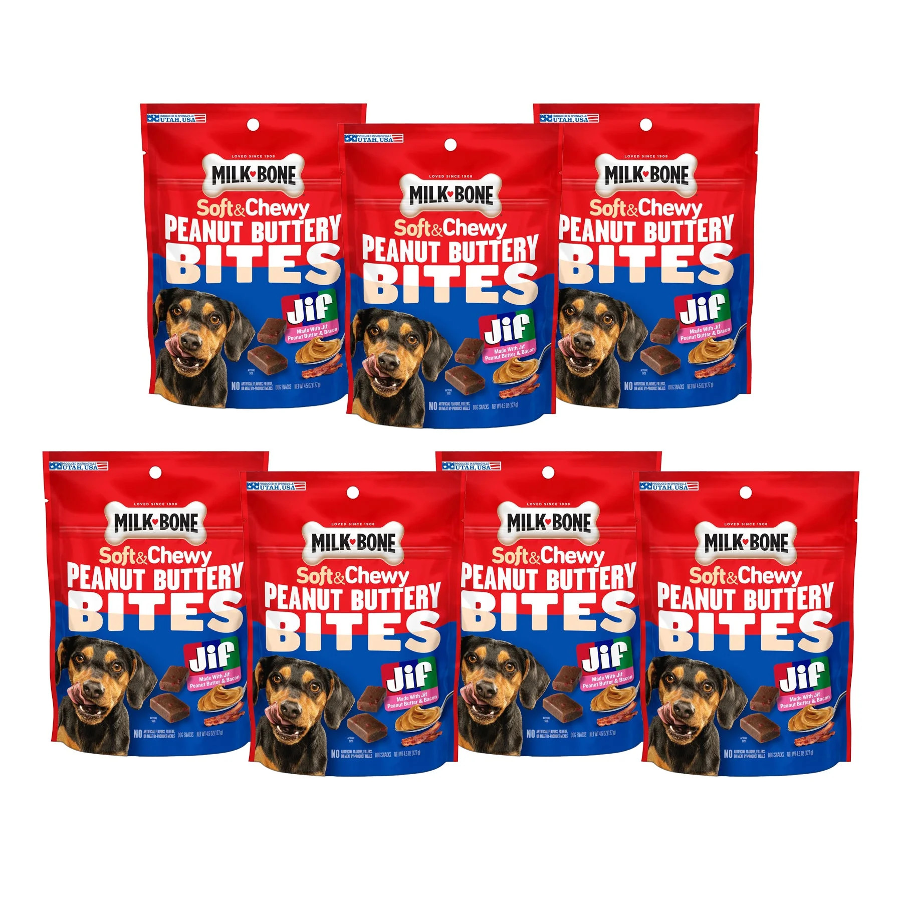 (Pack of 7) Milk-Bone Peanut Buttery Bites Soft Dog Treats With Jif Peanut Butter & Bacon, 4.5 oz... | Walmart (US)