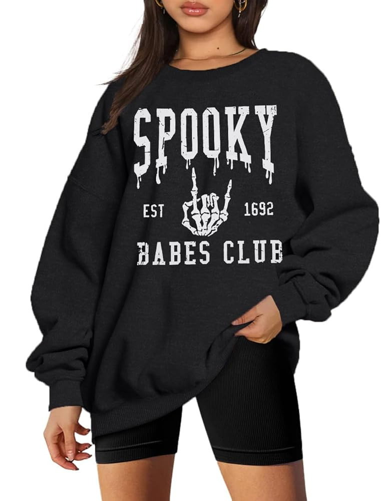 MYHALF Halloween Sweatshirt Women Spooky Shirts: Oversized Skeleton Tops Cute Skull Crewneck Swea... | Amazon (US)