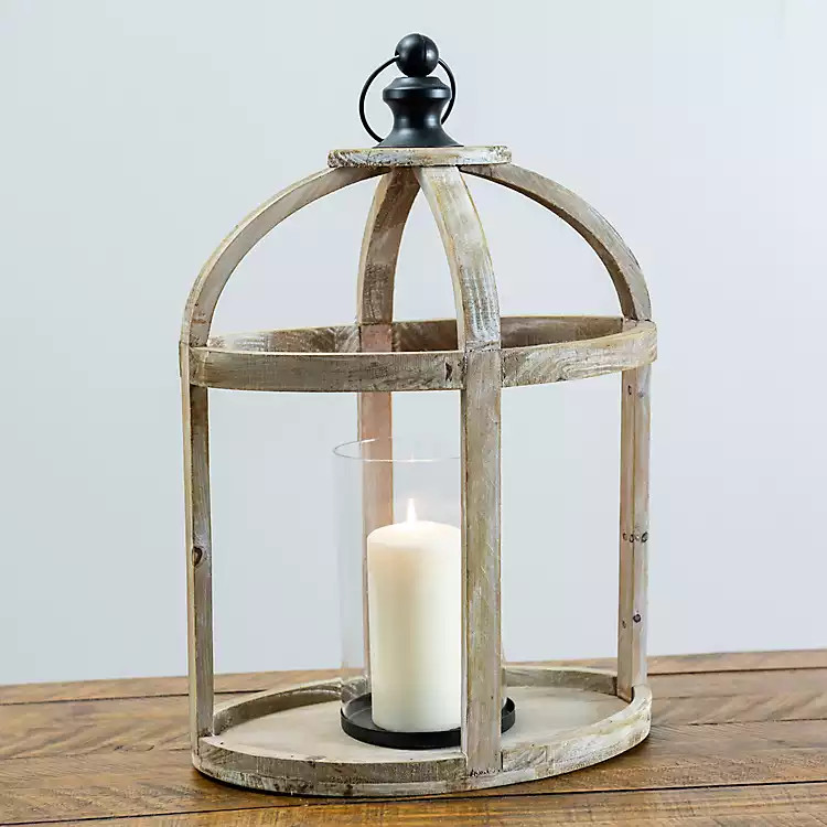 Caged Wood Lantern with Glass Hurricane | Kirkland's Home