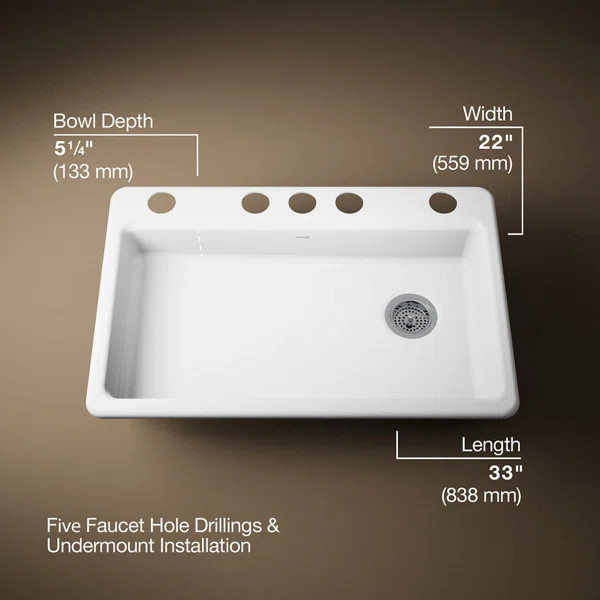 Riverby 33" L x 22" W Undermount Single Bowl Kitchen Sink K-8689-5U-0 | Wayfair North America