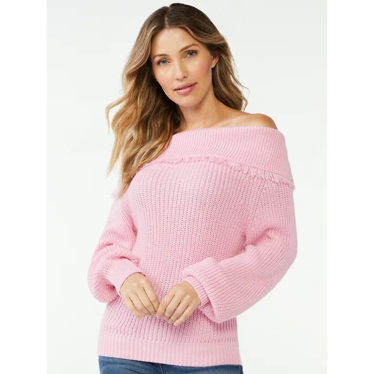 Sofia Jeans by Sofia Vergara Women's Fringed Off The Shoulder Sweater | Walmart (US)