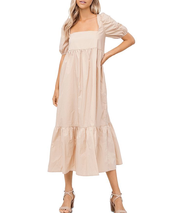 Square Neck Puff Sleeve Midi Dress | Bloomingdale's (US)
