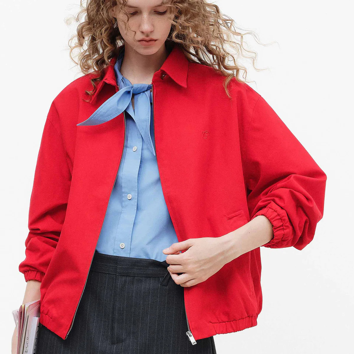 MO&Co. Women's Red Lapel Zip Up Jacket | MO&Co.