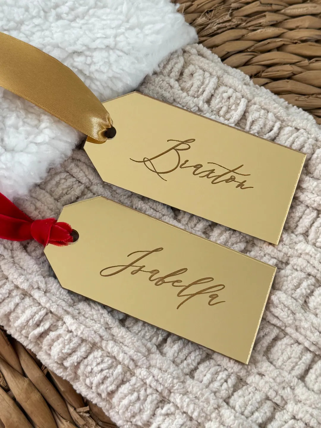 Personalized Mirrored Gold Stocking Tag: Custom Christmas Ornament - Etsy | Etsy (US)