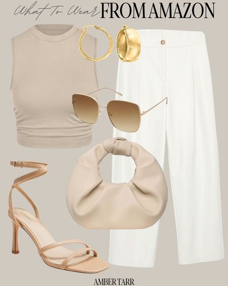 A neutral everyday chic outfit. Thr perfect trousers, heels, tank and gold accessories. 

#LTKfindsunder50 #LTKfindsunder100 #LTKover40