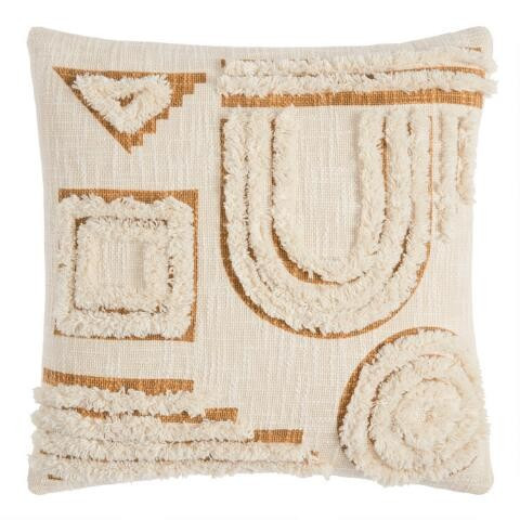 Ivory And Gold Tufted Abstract Throw Pillow | World Market