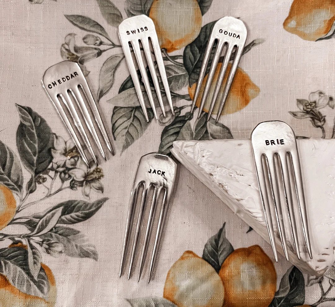 Cheese Markers Handstamped Silver Fork Charcuterie Board - Etsy | Etsy (US)