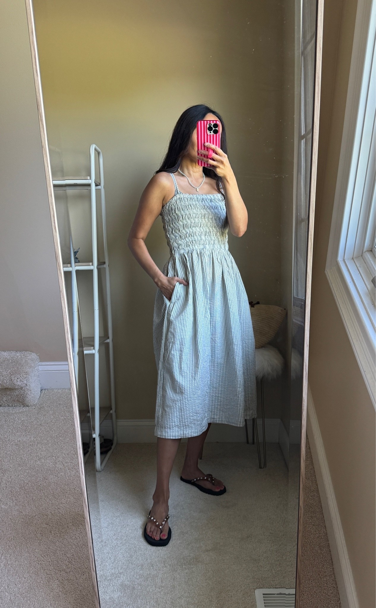 Casual summer dress. Vacation dress. Cruise outfit. Europe. Italy. 
Smocked dress with adjustable straps. Comfortable and light to wear. I love this seersucker cotton material that I shared with a top and shorts too. 
True to size. 
Summer beaded shell necklace.

#LTKOver40 #LTKTravel