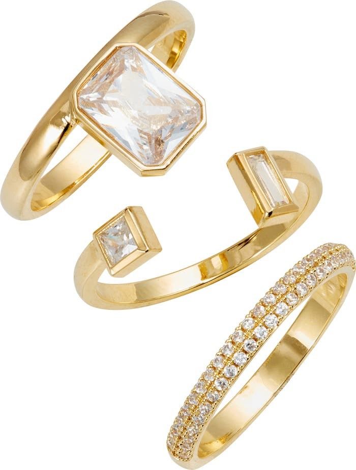 Nordstrom Set of 3 Cubic Zirconia Nesting Rings Gold Ring Rings Summer Outfits Fall Outfits 2022 | Nordstrom