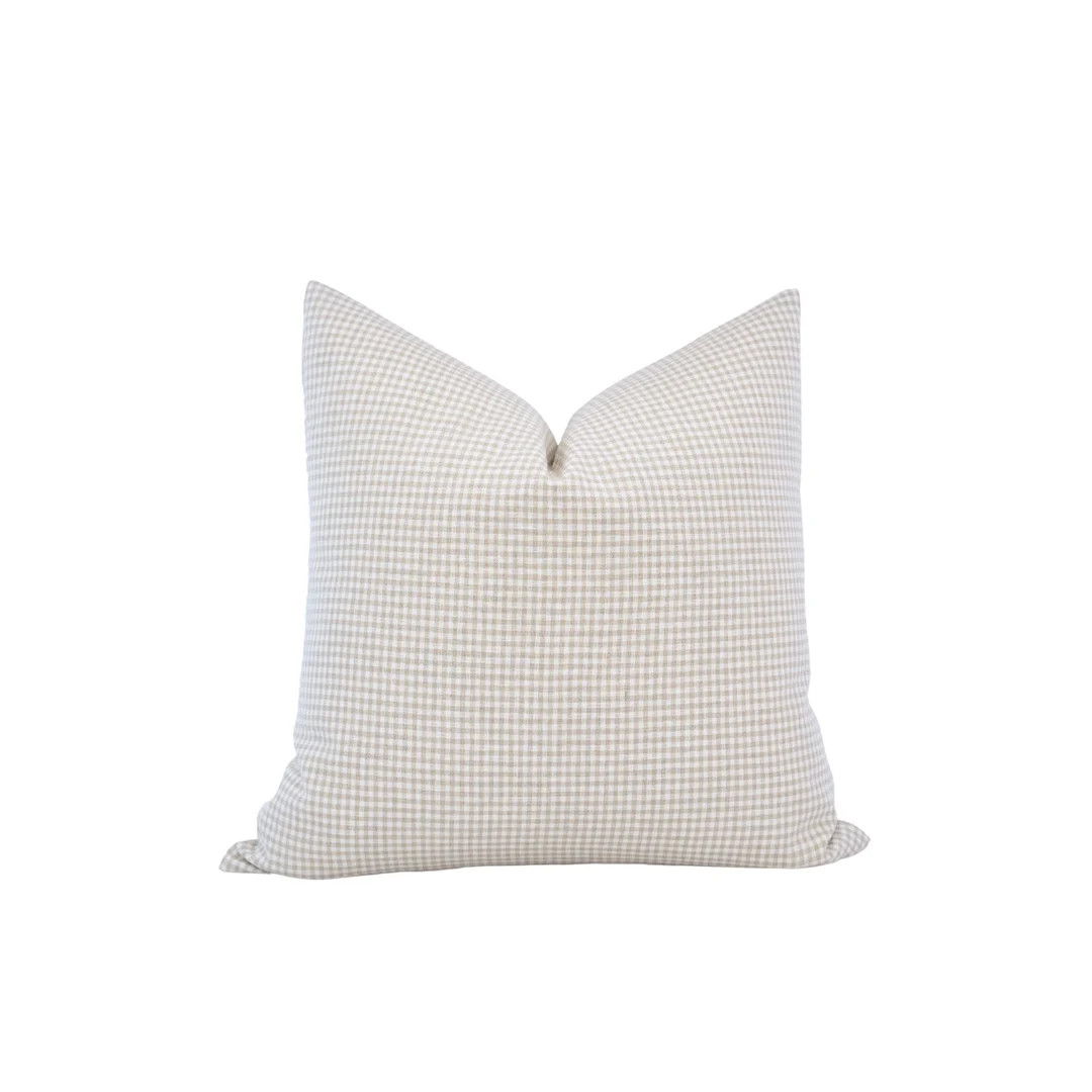 CHLOE | Beige Gingham Line Pillow Cover Tan Gingham Pillow Beige and White Check Pillow Plaid Pil... | Etsy (US)