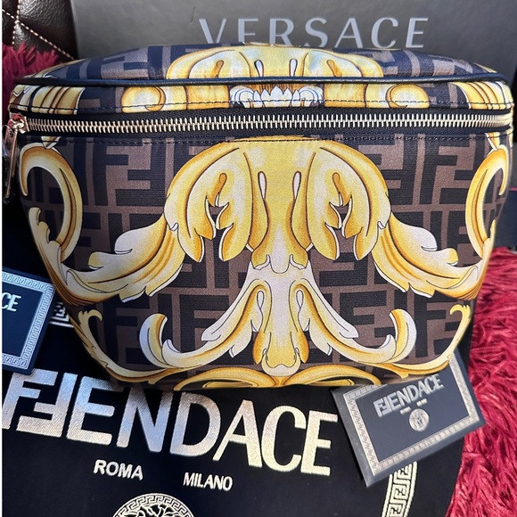 🆕🔥😍FENDI X VERSACE Nylon Cuoio Romano Fendace FF Baroque Belt Bag Black Gold | Poshmark