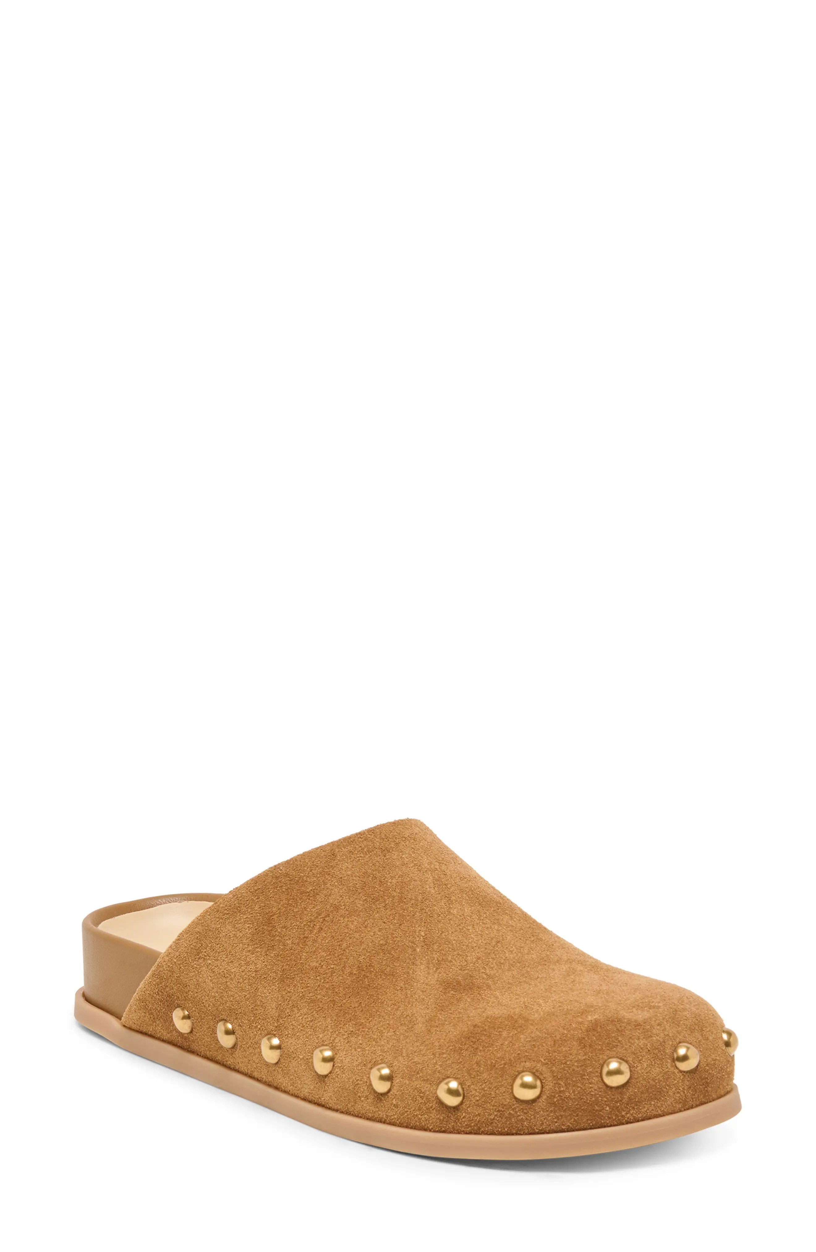 Dolce Vita Joney Stud Flat Mule in Cognac Suede at Nordstrom, Size 9.5 | Nordstrom