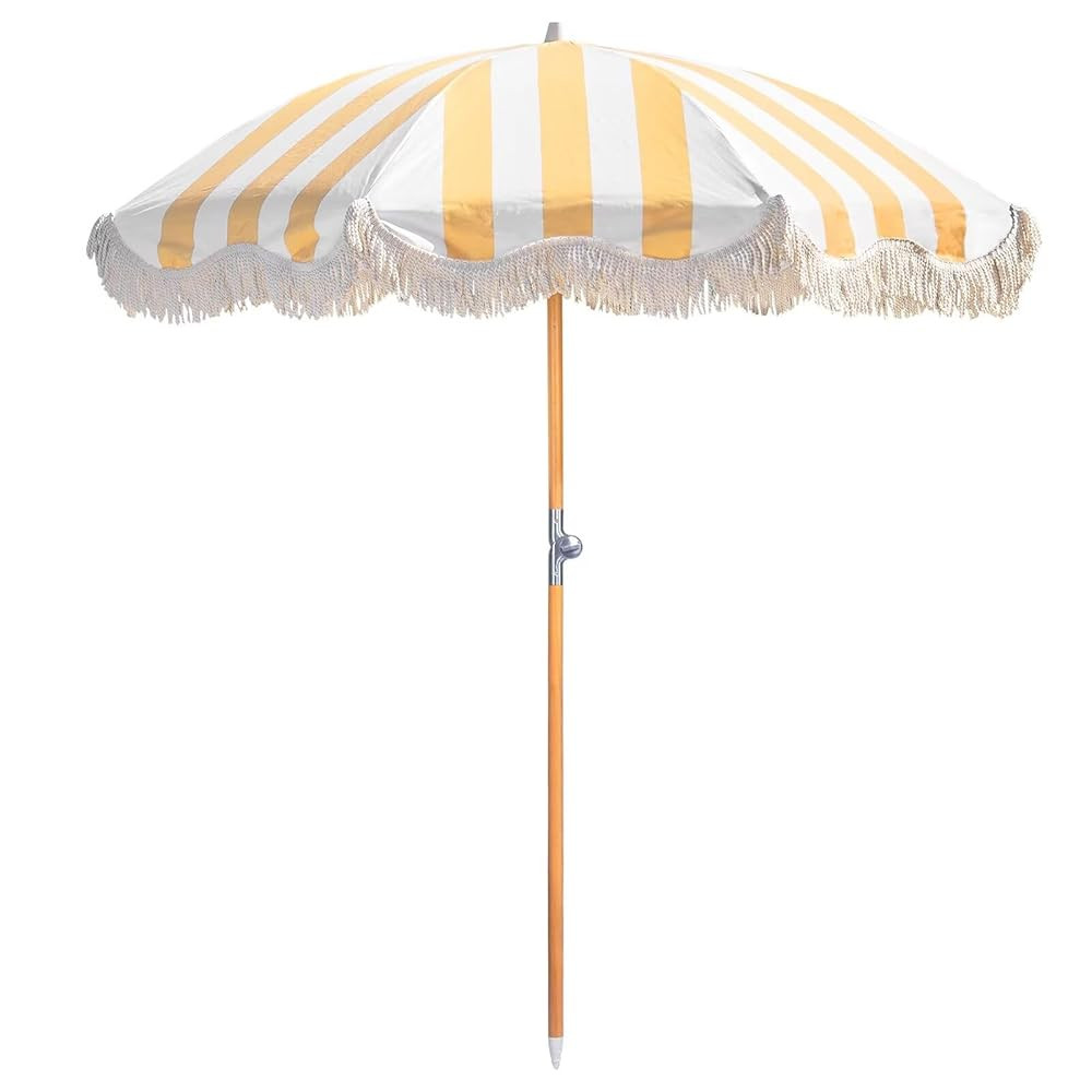 6.5ft Boho Beach Umbrella with Fringe, UPF 50+ Tassel Umbrellas with Carry Bag, Premium Wood Pole... | Amazon (US)