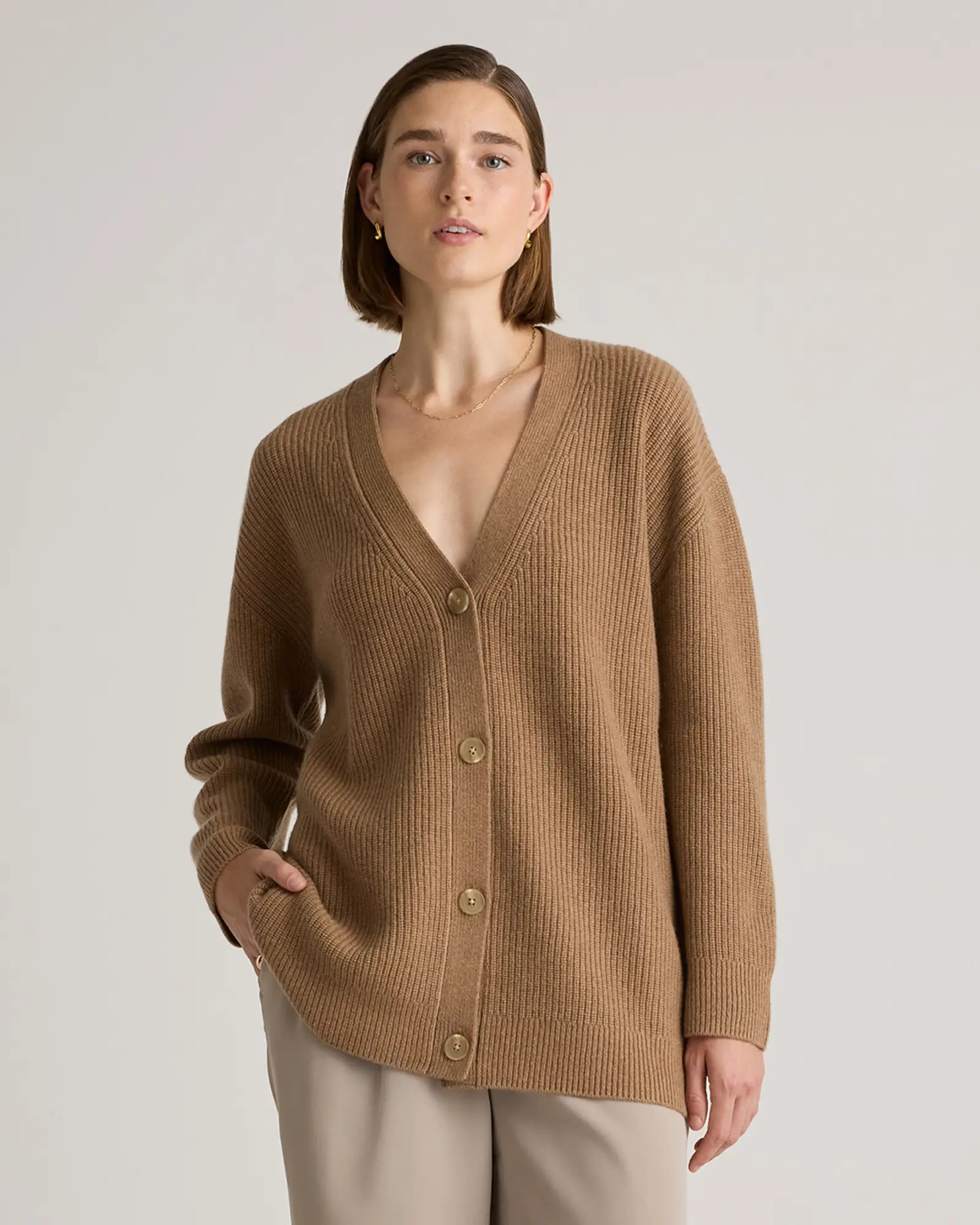 Mongolian Cashmere Oversized Boyfriend Cardigan Sweater in Teak | Quince