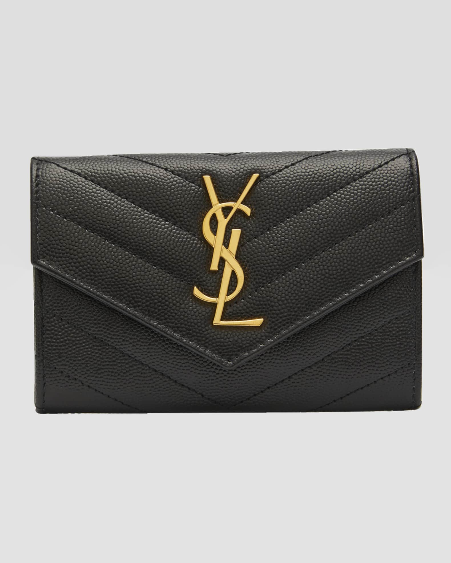 YSL Monogram Small Flap Wallet in Grained Leather | Neiman Marcus