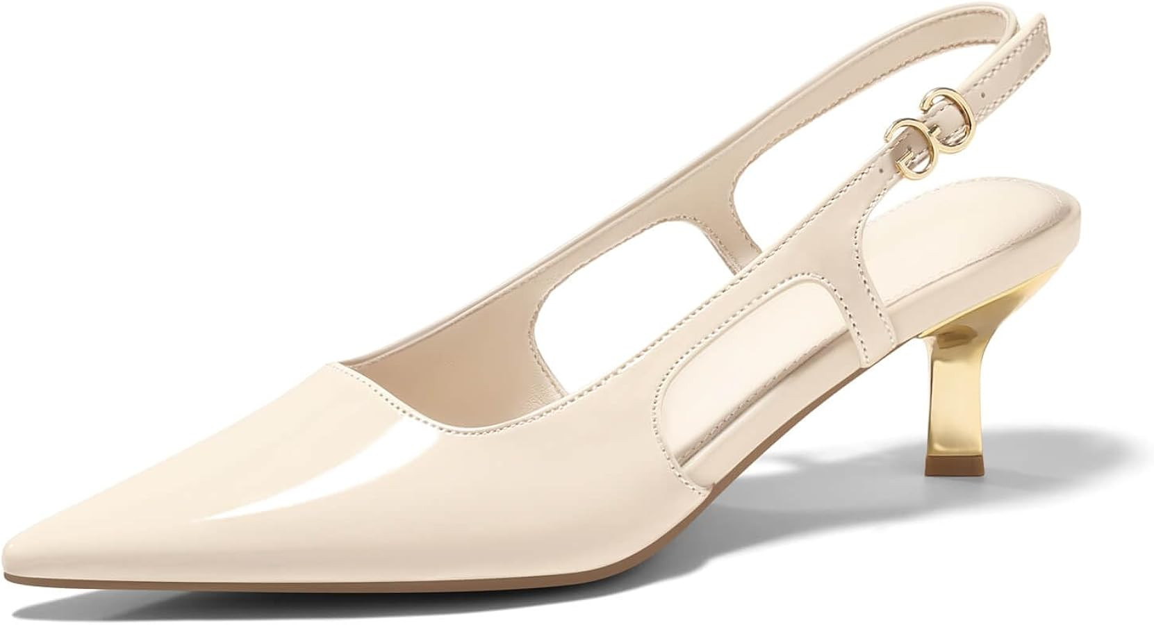 Coutgo Womens Low Kitten Heels Slingback Pumps Closed Pointed Toe Buckle Party Work Dress Shoes | Amazon (US)