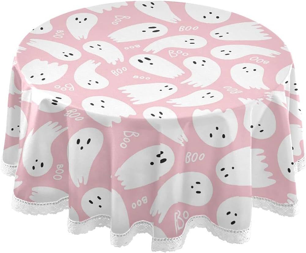 SLHKPNS Cute Ghost Round Tablecloth Washable, Boo Pink Halloween Circular Polyester Table Cloths ... | Amazon (US)