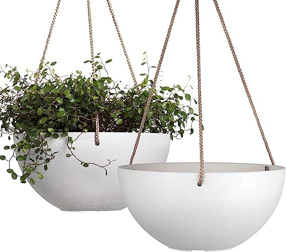 White Hanging Planter Basket - 10 Inch Indoor Outdoor Flower Pots, Plant Containers with Drainage... | Amazon (US)