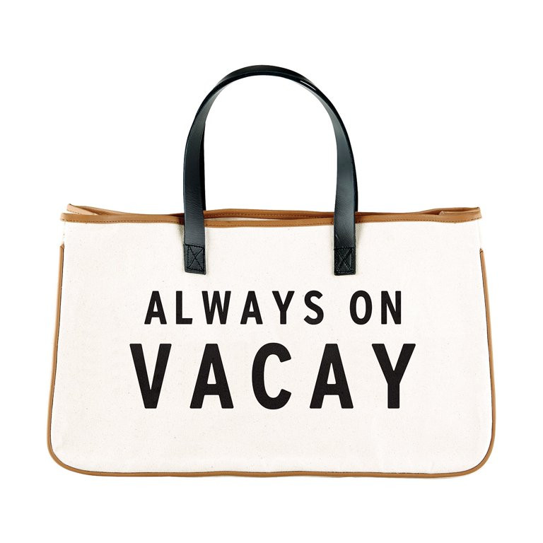 20" White Canvas Tote Bag with "Always on Vacay" Design | Walmart (US)