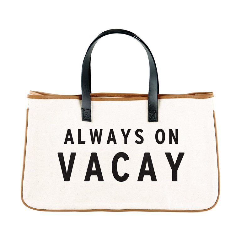 20" White Canvas Tote Bag with "Always on Vacay" Design | Walmart (US)