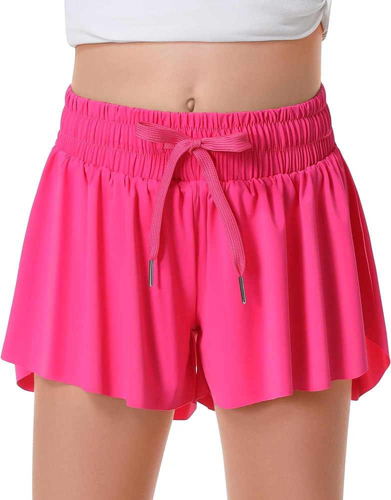Girls Flowy Shorts Butterfly Shorts for Kids with Pocket 2-in-1 Athletic Shorts Running Shorts fo... | Amazon (US)