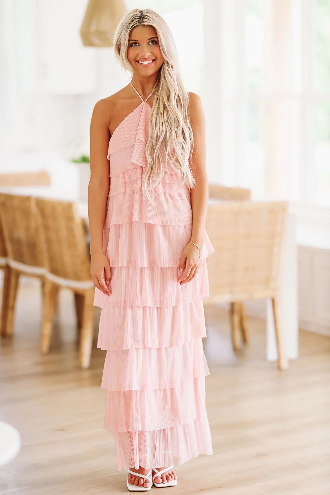 Best of You Tulle Ruffle Maxi Gown - Blush Pink | Hazel and Olive
