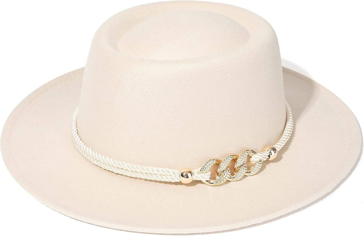 Lisianthus Women Wide Brim Fedora Hat with Belt Buckle Pork Pie Hat | Amazon (US)