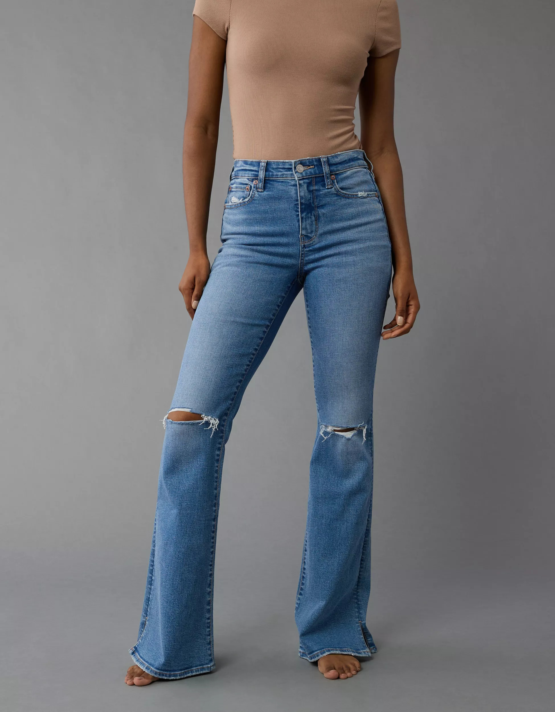 AE Stretch High-Waisted Ripped Flare Jean | American Eagle Outfitters (US & CA)