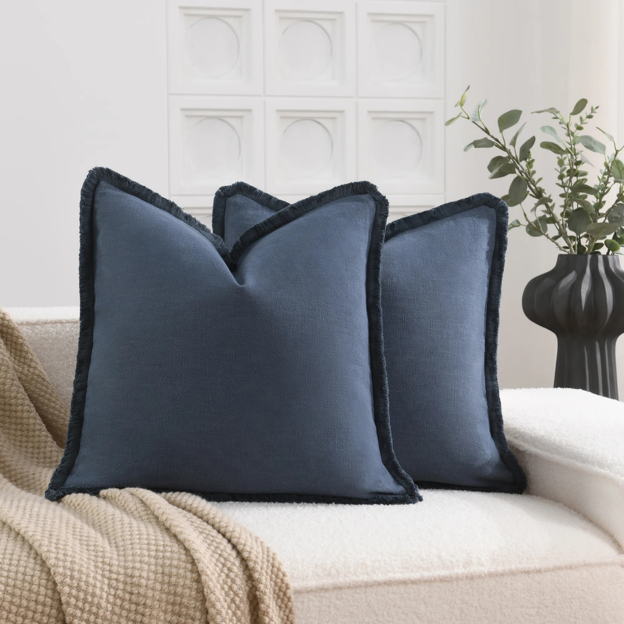 NordECO HOME Cozy Soft Washed Linen Textured Boho Farmhouse Pillow Cover With Tassels Edge & Revi... | Wayfair North America