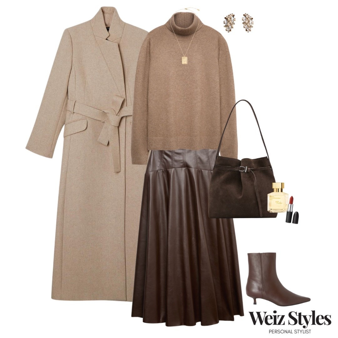An effortlessly sophisticated brown tonal outfit. The mix of a soft, cosy knit with a sleek faux leather skirt creates the perfect contrast of textures that are both chic and comfortable. A pop of red lipstick instantly lifts the look, while golden jewellery adds just the right touch of festive sparkle ✨

Make sure you come back tomorrow for your daily @weizstyles fashion fix! 🎉

Louise x

#LTKautumn #LTKfestive #LTKwinter