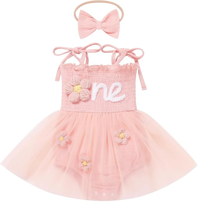 ODASDO Baby Girls First Birthday Outfit Photo Shooting Props Sleeveless Strap Tutu Princess Rompe... | Amazon (US)