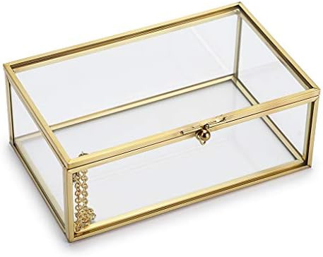 Hipiwe Vintage Glass Keepsake Box, Rectangle Jewelry Display Organizer Box Vanity Lidded Box Home... | Amazon (US)