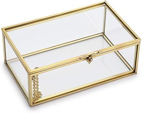 Amazon.com: Hipiwe Vintage Glass Keepsake Box, Rectangle Jewelry Display Organizer Box Vanity Lid... | Amazon (US)