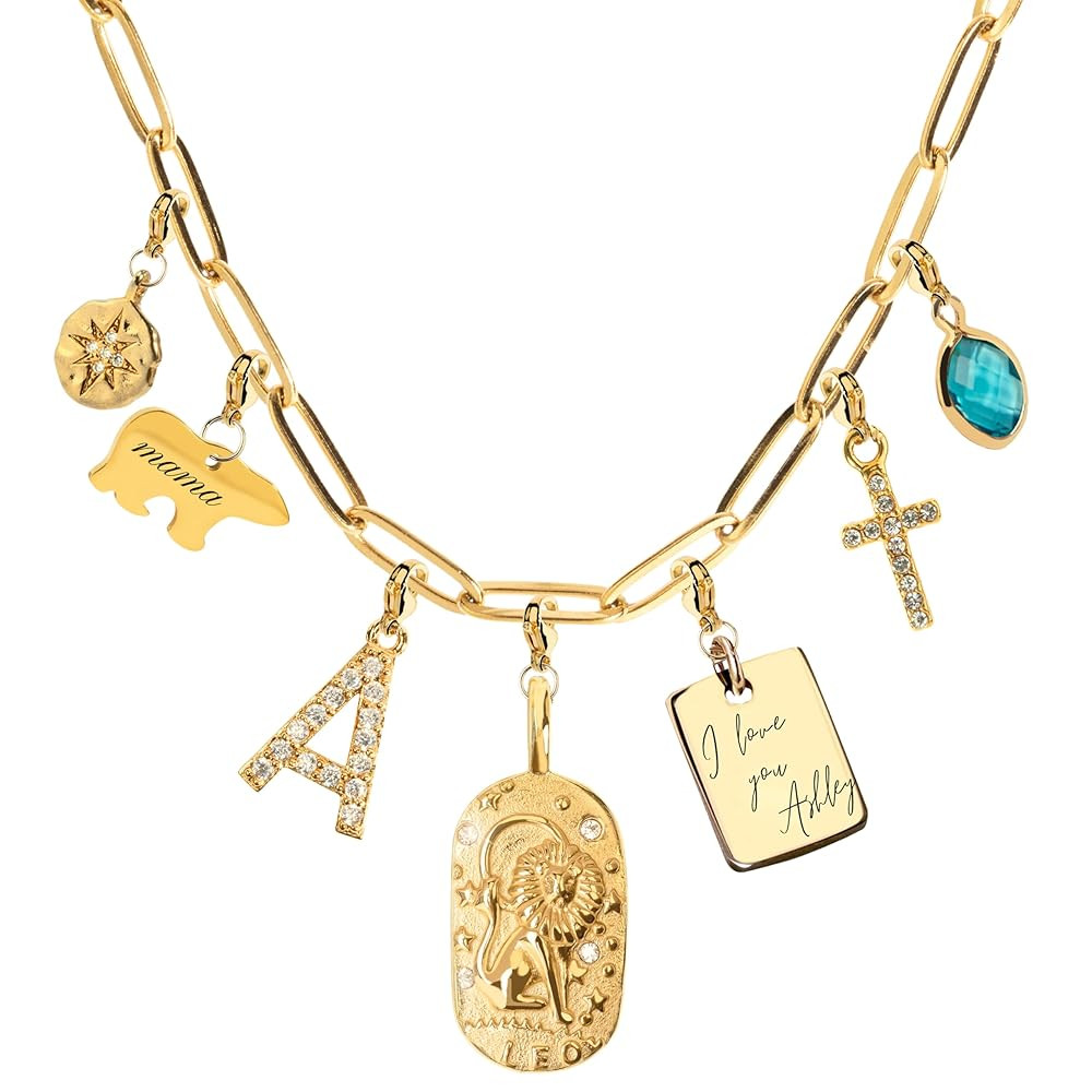 Custom Gold Charm Necklace Personalized Gifts for Mom from Daughter, Grandma Necklace Engravable ... | Amazon (US)