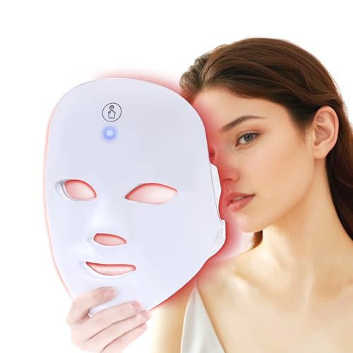 Blue Light Therapy Mask for Face Acne, Red LED Light Therapy Device, 7-1 Colors LED Facial Skin Care Mask at Home, Built-in Rechargeable Battery,Portable,Cordless | Amazon (US)