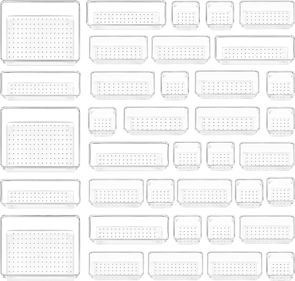 Vtopmart 37 PCS Clear Plastic Drawer Organizers Set, 4-Size Versatile Bathroom and Vanity Drawer ... | Amazon (US)