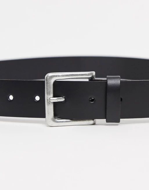 ASOS DESIGN leather wide belt in black with burnished silver buckle | ASOS (Global)