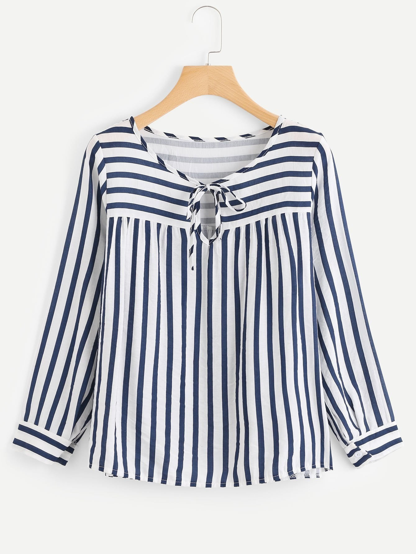 Contrast Stripe Tie Neck Blouse | SHEIN