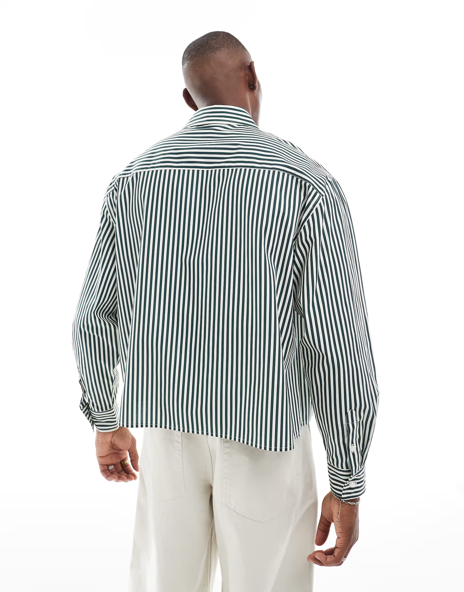 ASOS DESIGN oversized boxy shirt with embroidery in green stripe | ASOS | ASOS (Global)