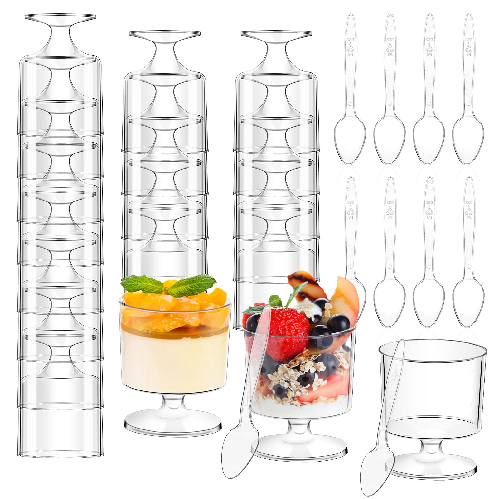 120 Pcs Dessert Cups with Spoons 60 Pcs 5 OZ Mini Clear Plastic Dessert Parfait Cup 60 Pc Spoons ... | Amazon (US)