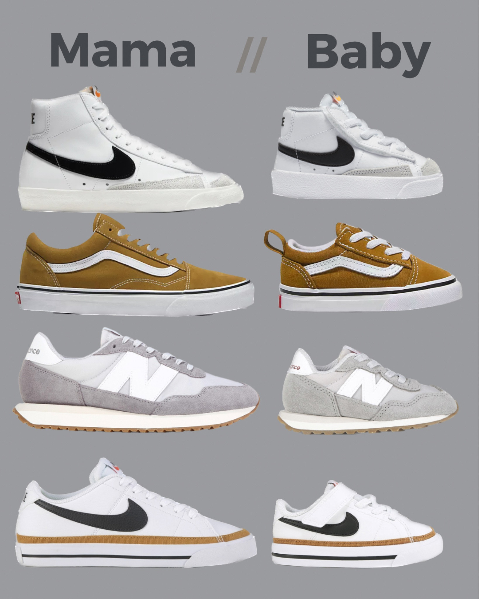 Matching shoes for Mama & Baby!
So cute for this fall!

Matching mom and baby, mommy and me, outfit Inspo, ootd ideas, baby sneakers, baby shoes, baby Nikes, nike blazers, court legacy low, new balance sneakers, matching mom and son, matching outfits, matching mom and daughter, fall outfit Inspo, style ideas

#LTKshoecrush #LTKbaby #LTKfamily