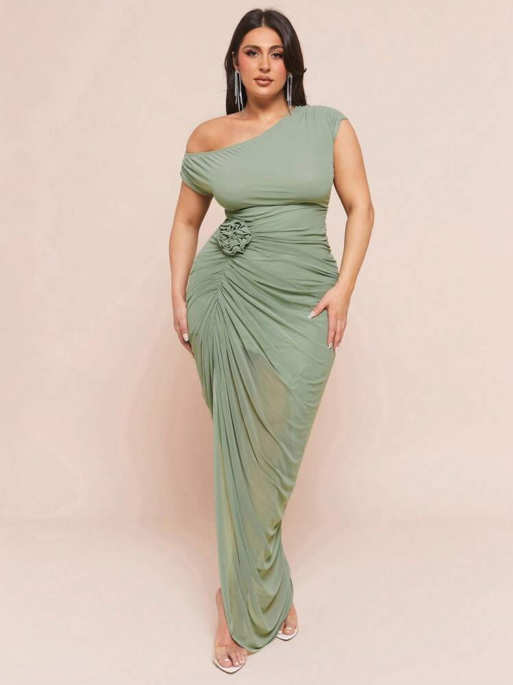 SHEIN BAE Plus Size Green 3D/Embossed Floral Dress, Elegant Long Dress, Suitable For Summer/Women... | SHEIN