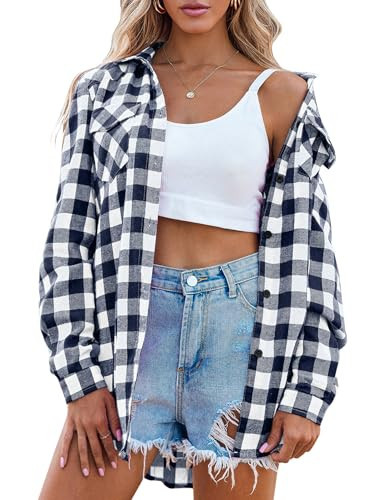 Zeagoo Long Sleeve Shirts for Women Plaid Shackets Flannel Button Down Top | Amazon (US)