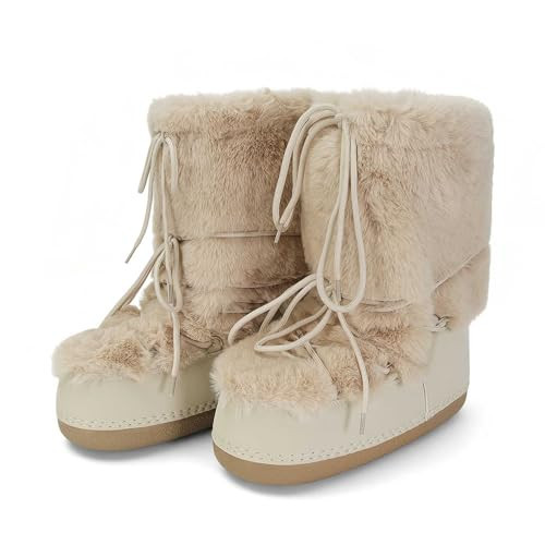 MOBGAD Faux Fur Boots for Women Platform Fuzzy Fluffy Furry Boots Winter Snow Boot Cute Comfort Warm Shoes Soft Knee High Boot Wide Calf Shoes | Amazon (US)